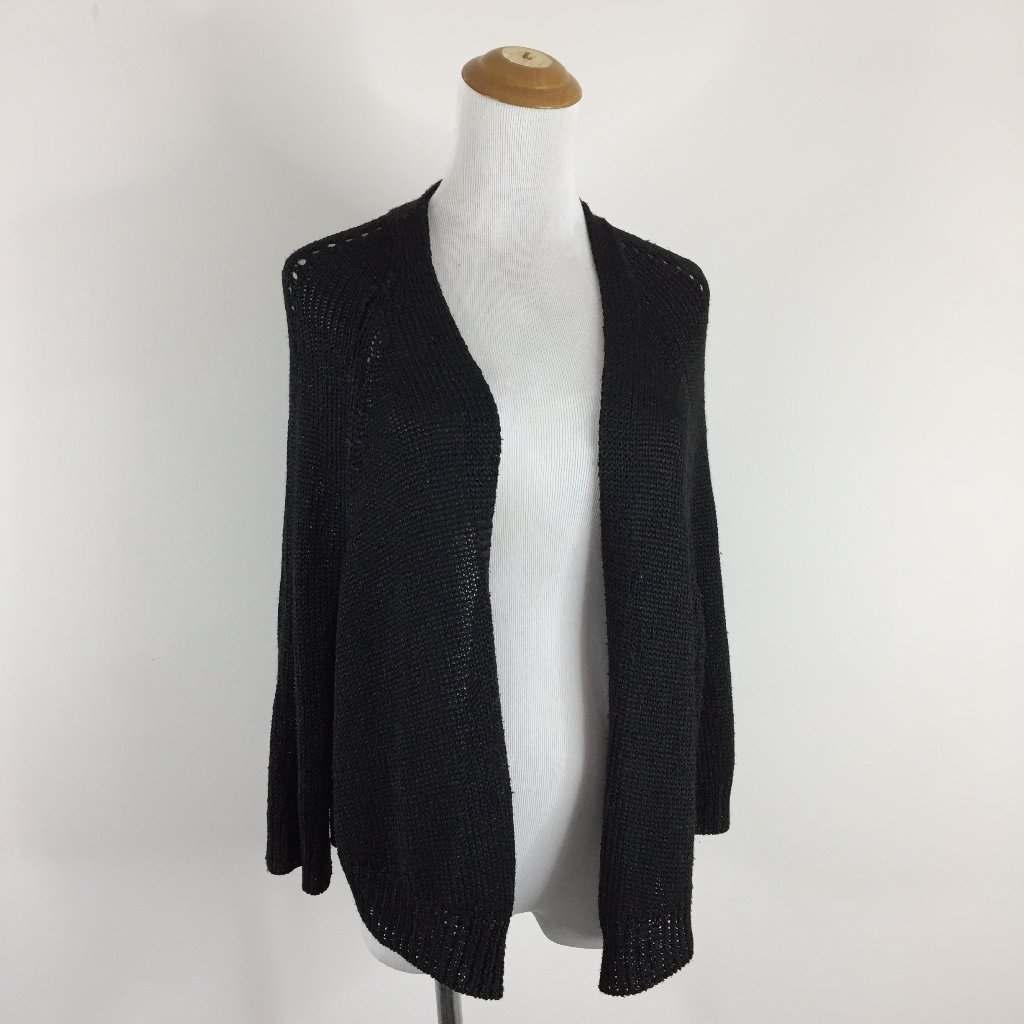 Vince Black Perforated Detailing Open Front Knit Cardigan